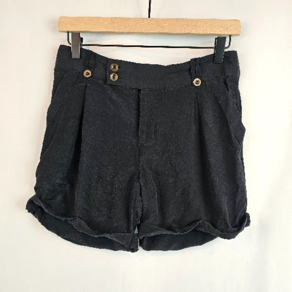 Jenny Han Women's Black Silk Cuffed Shorts Size S